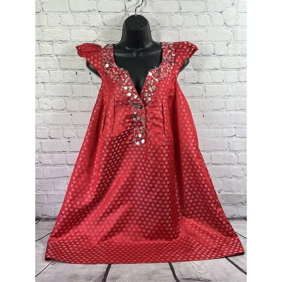 Tracy Reese Plenty Frock sequin cap sleeve red brocade dress sz‎ small - Picture 4 of 7